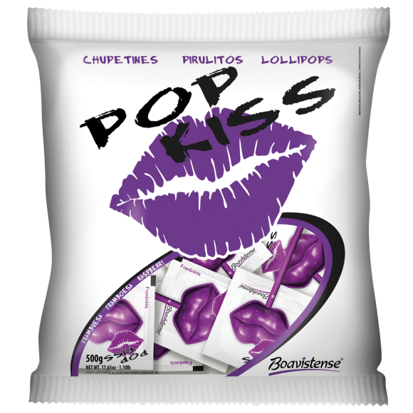 PIRULITO POP KISS FRAMBOESA 500G COM 50 UNIDADES