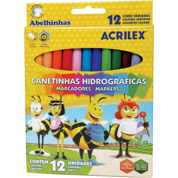 CANETINHAS HIDROGRÁFICAS ACRILEX 12 CORES