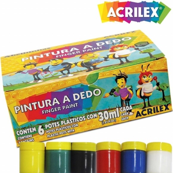 TINTA PARA PINTURA A DEDO 15ML 6 CORES SORTIDAS ACRILEX