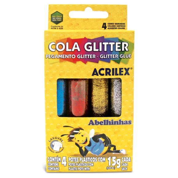 COLA GLITTER COM 4 CORES ACRILEX