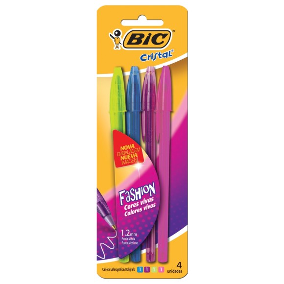 CANETA HIDROGRÁFICA BIC CRISTAL FASHION COM 4 CORES