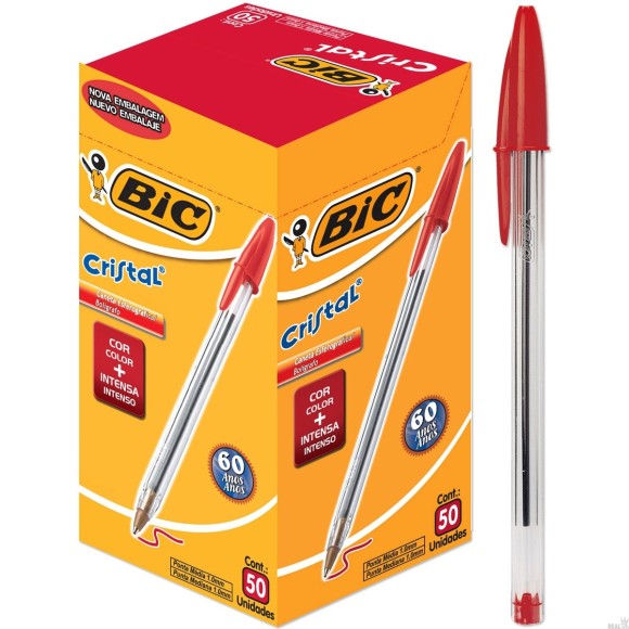 CANETA ESFEROGRÁFICA BIC CRISTAL CAIXA 50 UNIDADES  VERMELHA