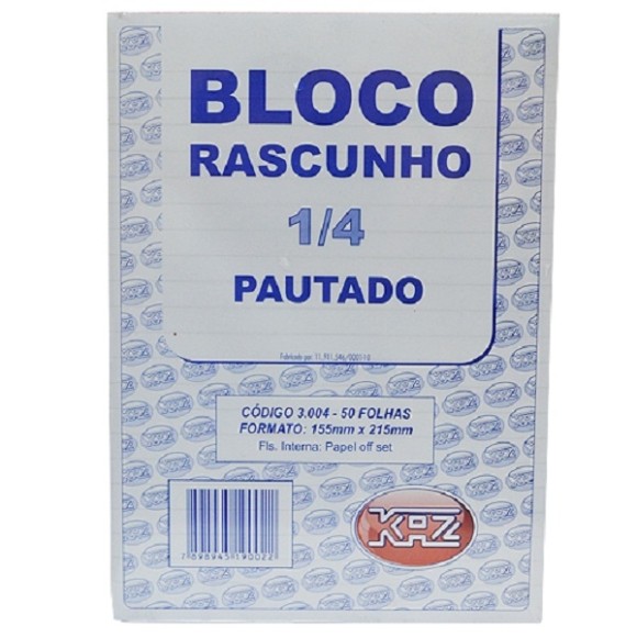 BLOCO DE RASCUNHO 1/4 PAUTADO COM 50 FOLHAS