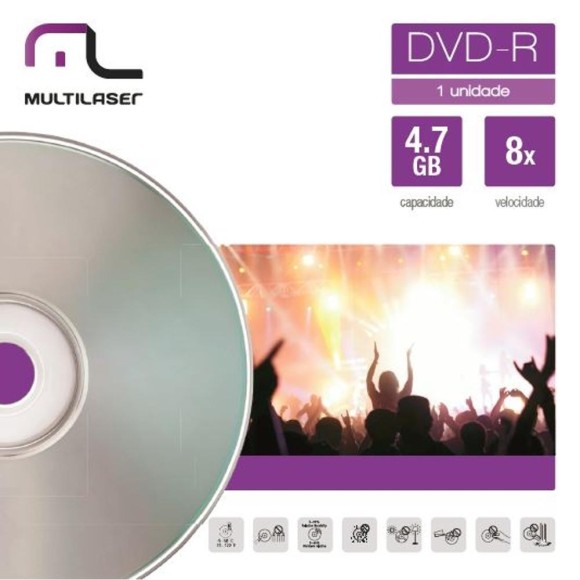 DVD-R 4.7GB 16X MÍDIA VIRGEM MULTILASER (UNIDADE)