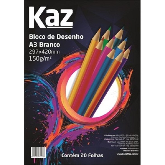 BLOCO DE DESENHO A3 BRANCO COM 20 FOLHAS